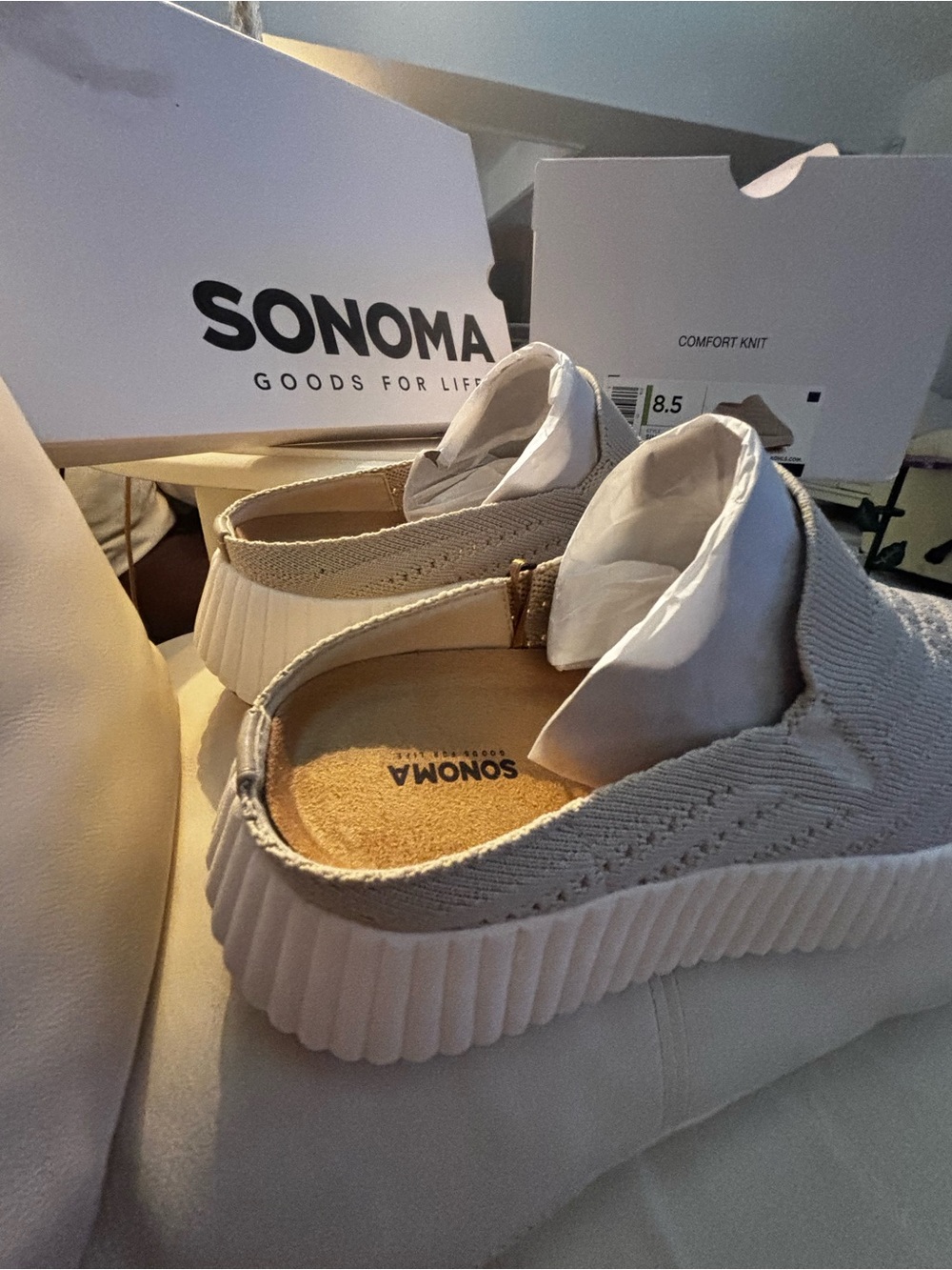 SZ 8.5 NWT Sonoma Slip-On Comfort Knot Platform SIMANGI Mules in Beige and White - Picture 6 of 8